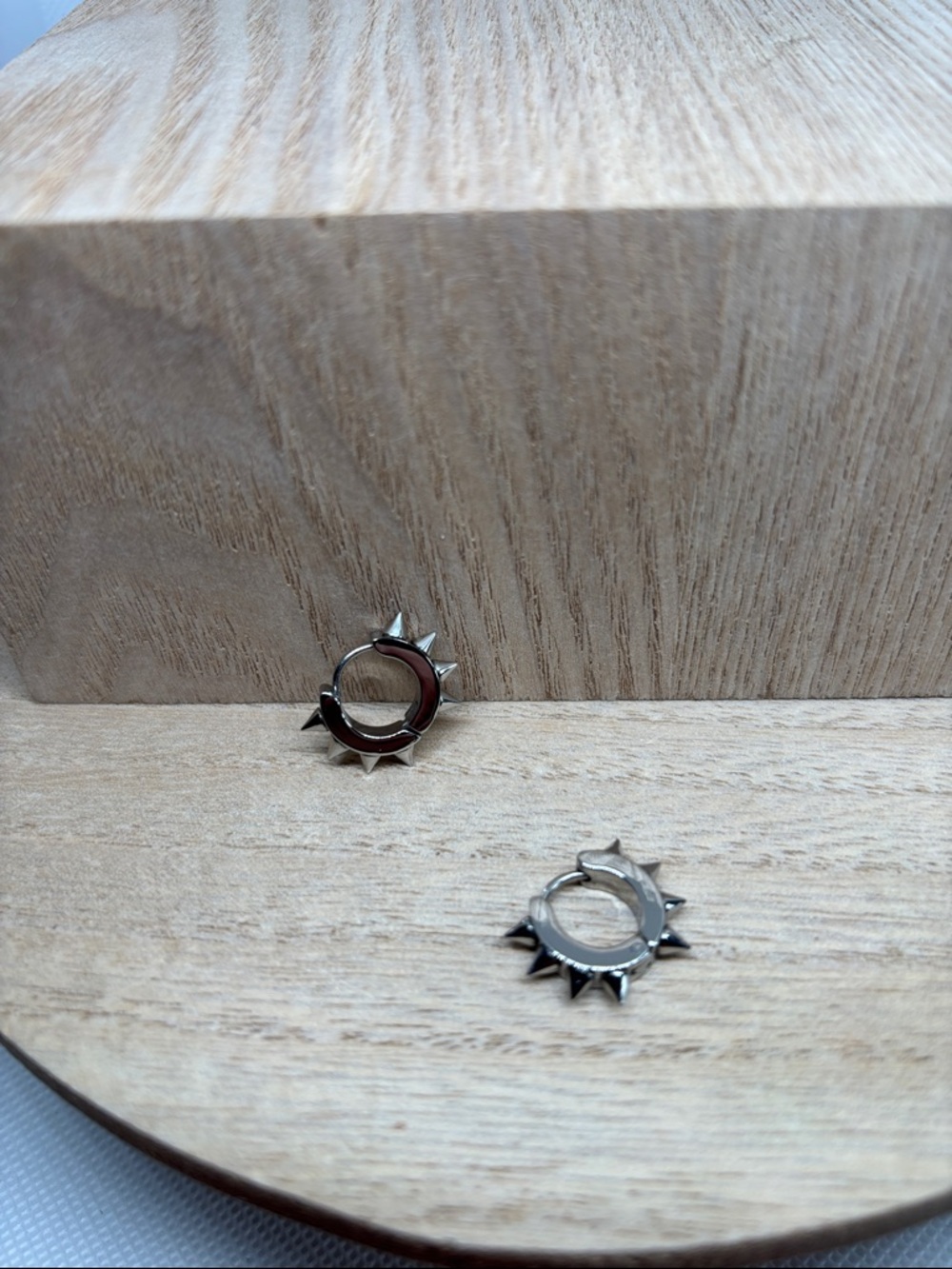 Men's Silver Spike Hoop Earrings - Pair
